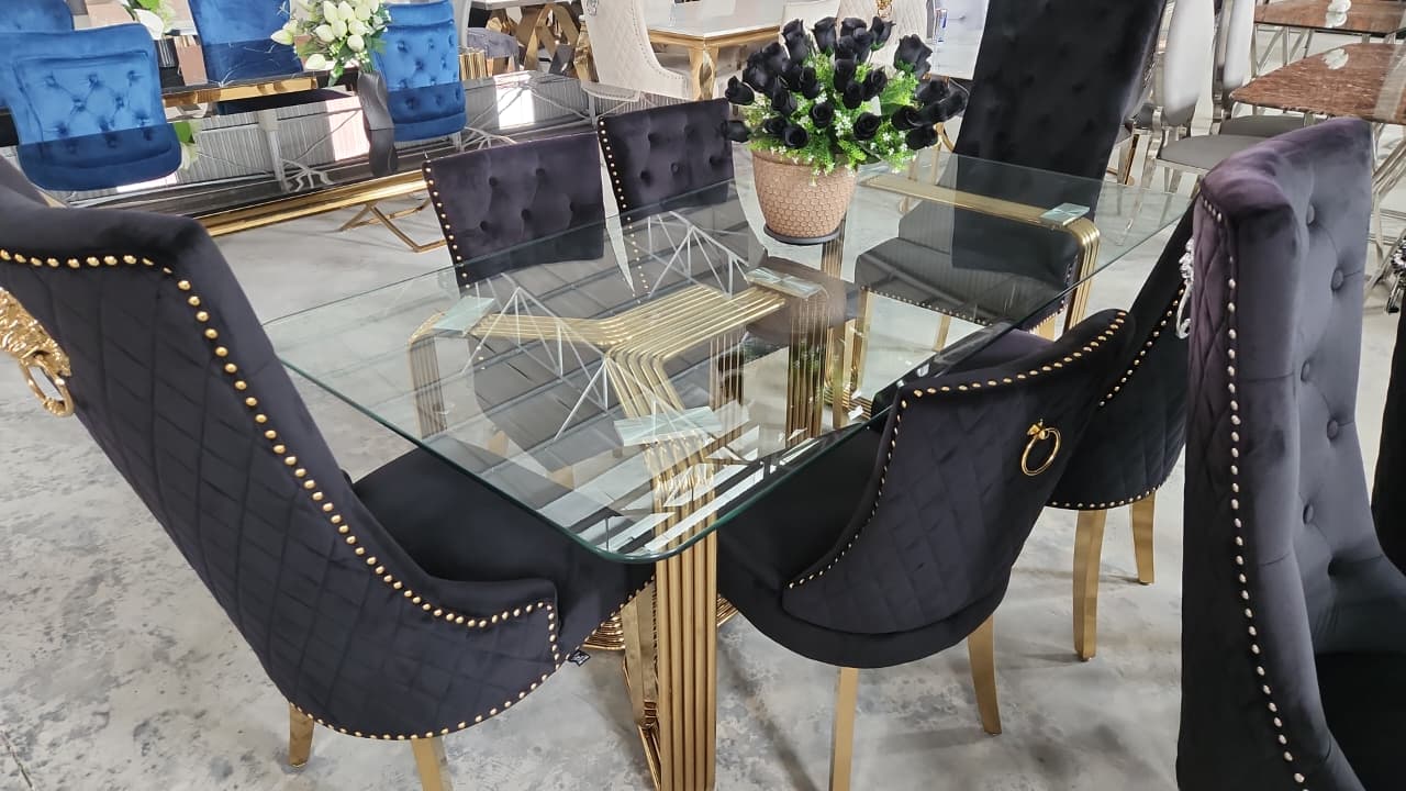 New Hamilton Gold Glass top 6 seater dining suite - Image 2