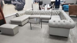 Large Grey Leather Chesterfield Corner Daybed