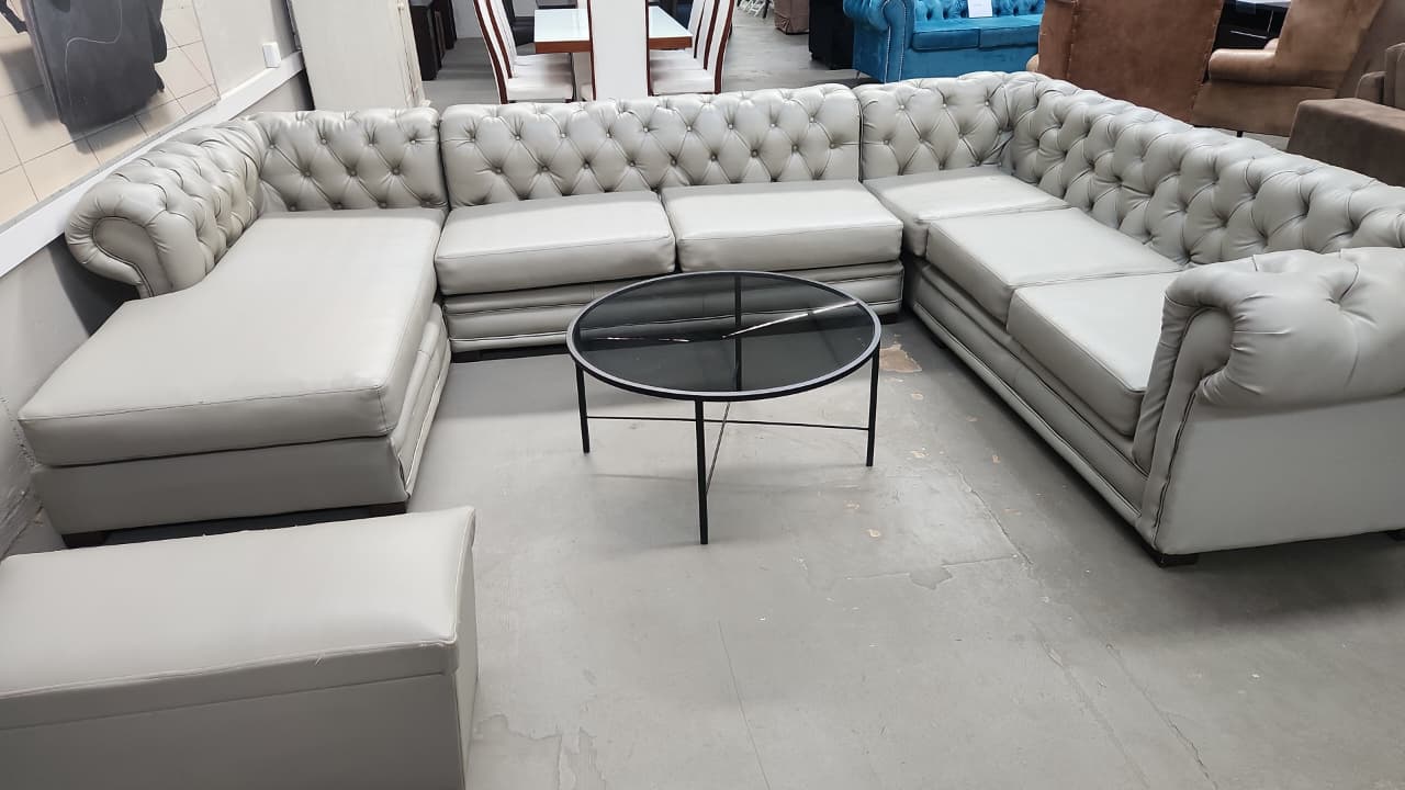 Large Grey Leather Chesterfield Corner Daybed - Image 2