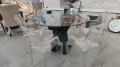 Beautiful 6 seater glass top patio set with 6 acrylic chairs